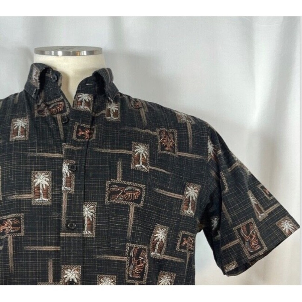 David Taylor Button up Black with Lobsters & Palm tree Size Men's M Short Sleeve